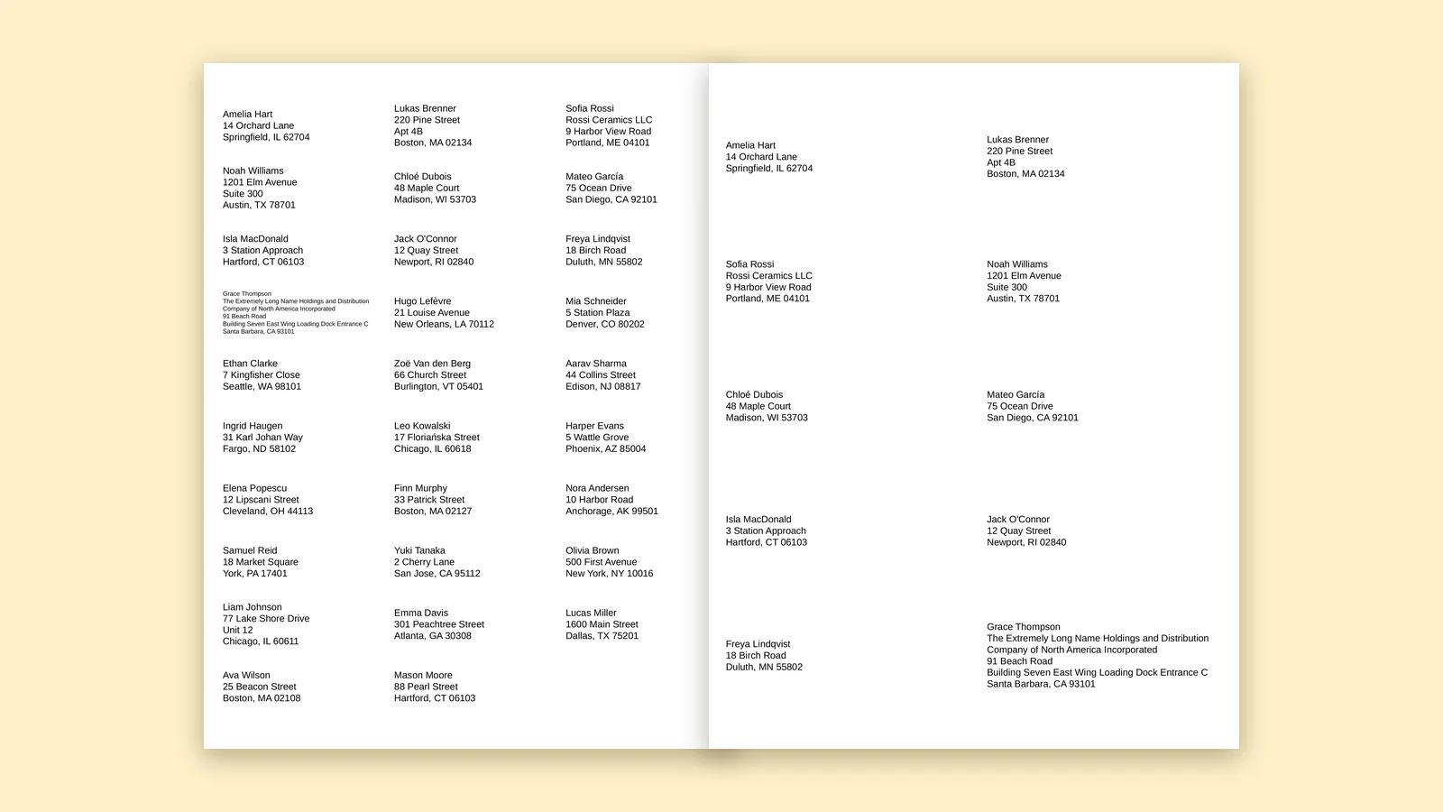 A label sheet with rows and columns marked, next to a Google Sheets™ list.