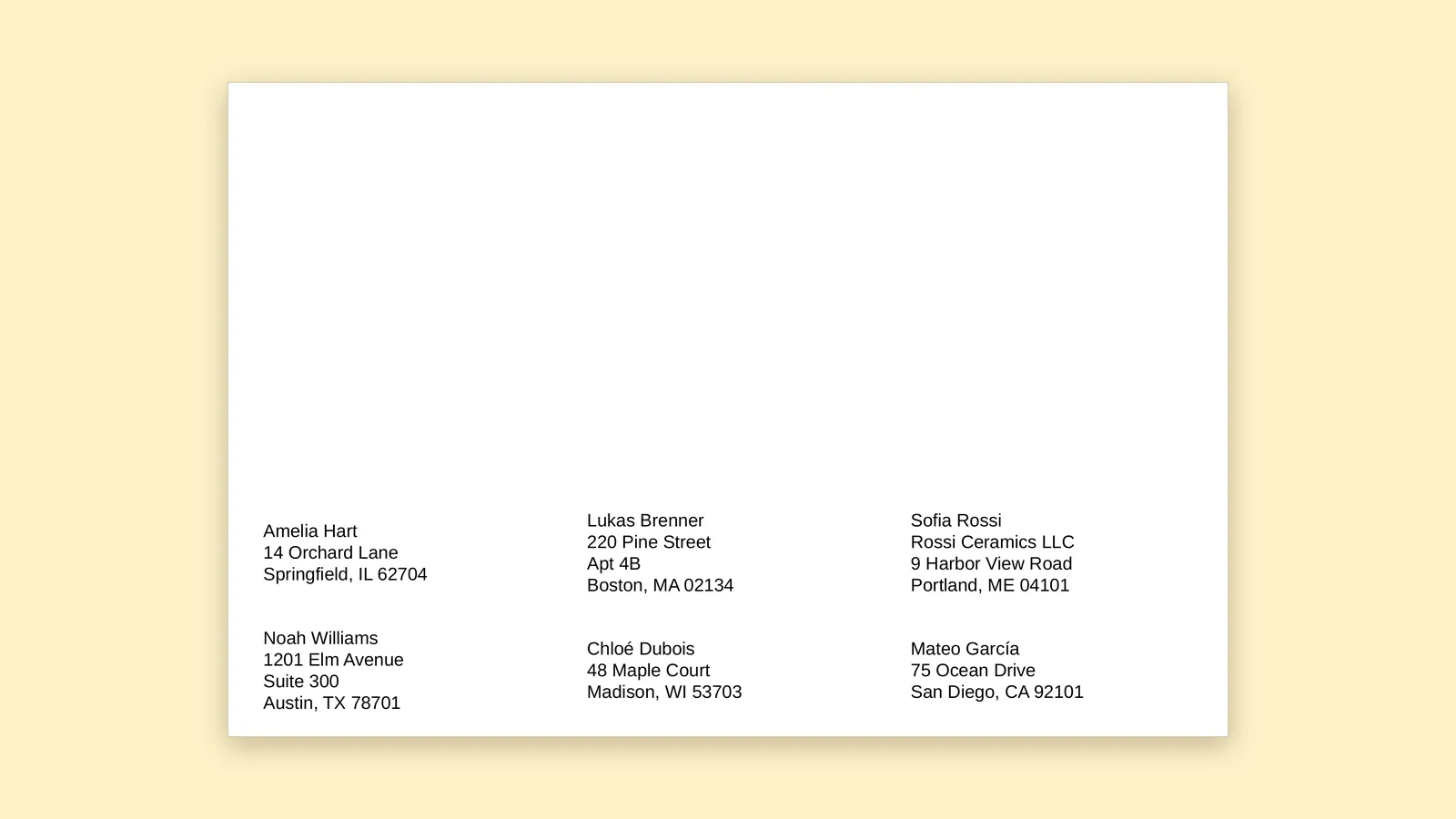 A printed label sheet with the top rows left empty and address labels starting partway down the page.